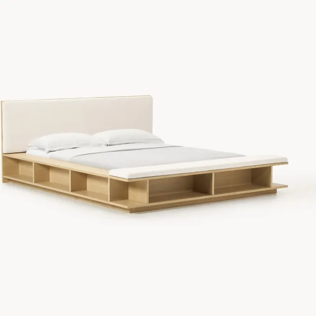 Westwing Collection Houten bed Clark met bank en zijplanken Beige
