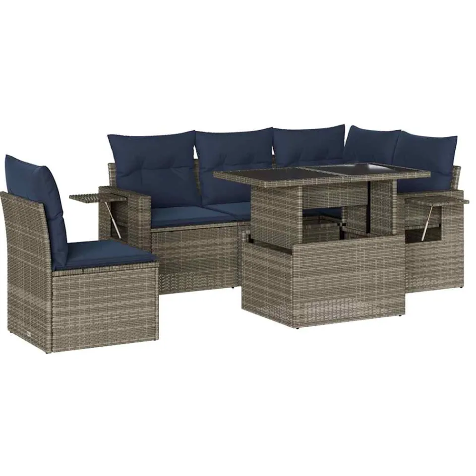 vidaXL 6-delige tuinbankset met kussens, grijs polyrotan, foto 3