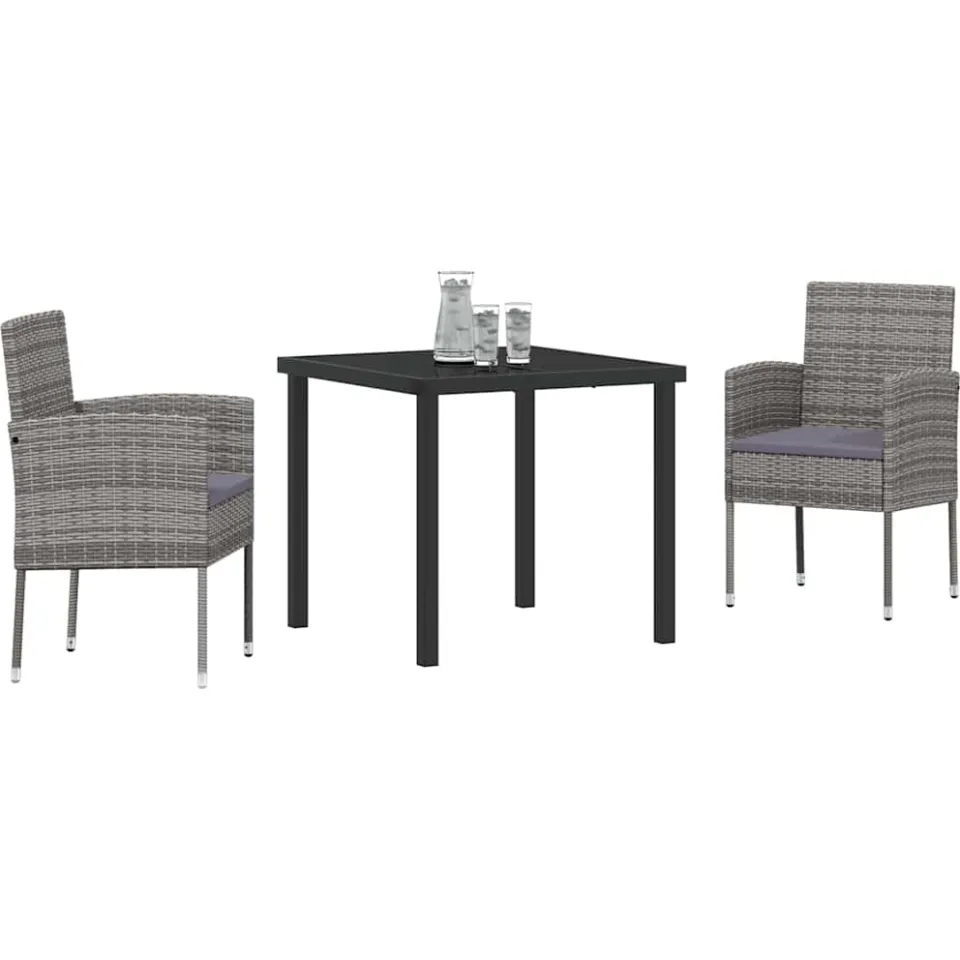 vidaXL Tuin eettafelset 3 st Grijs poly rattan, foto 2