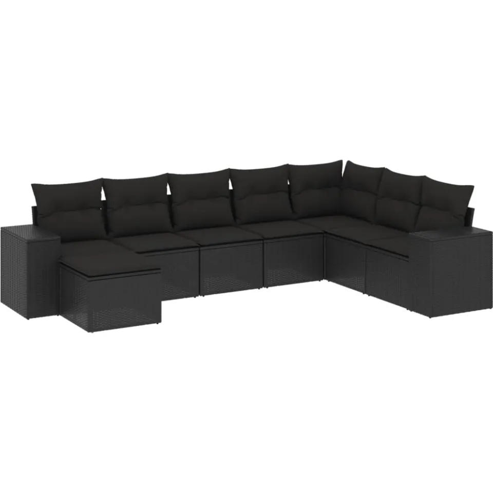 vidaXL 8-delige Loungeset met kussens poly rattan zwart, foto 3