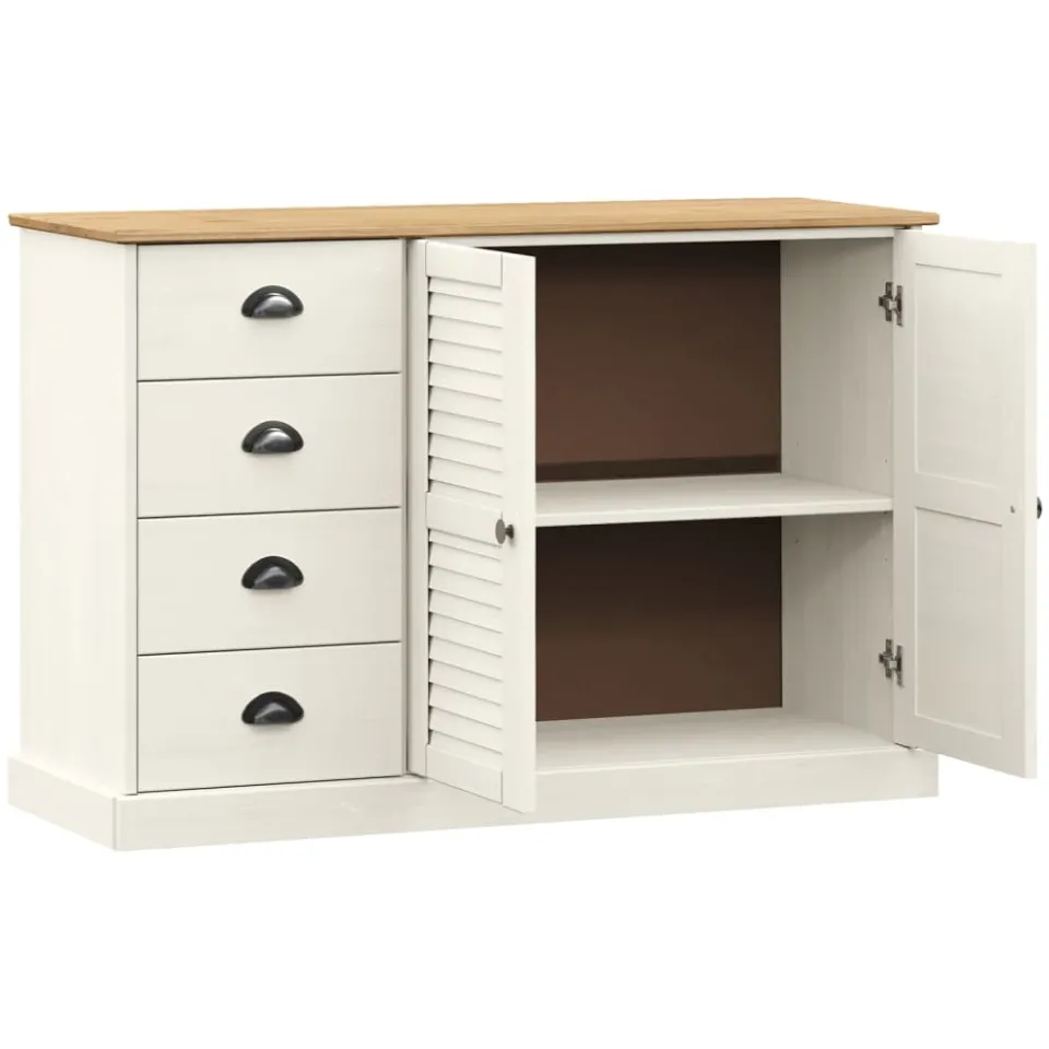 vidaXL Dressoir met lades VIGO 113x40x75 cm massief grenenhout wit