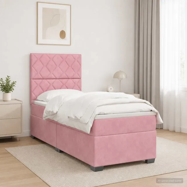 vidaXL Boxspringbed met matras Roze 100 x 200 cm Fluweel
