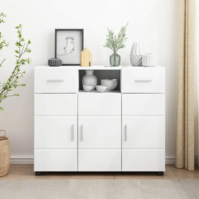 vidaXL Dressoir FLORIN 88,5 x 30,5 x 73 cm Wit Bewerkt hout