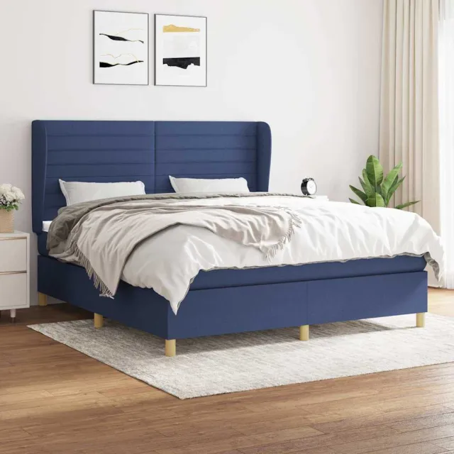 vidaXL Boxspring met matras stof blauw 160x200 cm
