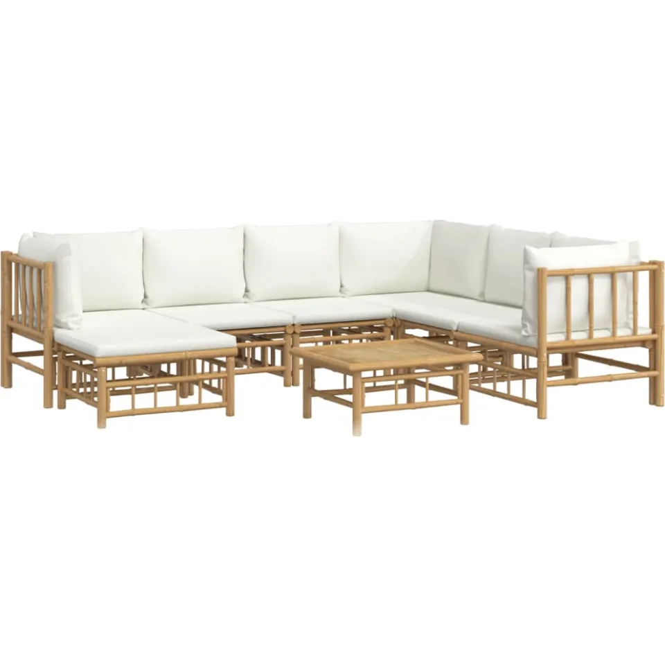 vidaXL 8-delige Loungeset met kussens bamboe crèmewit Bruin
