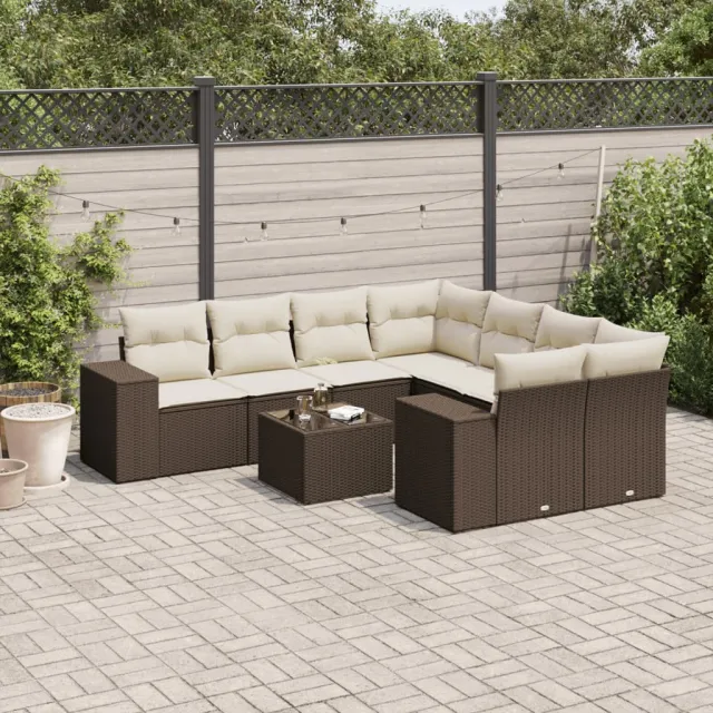 vidaXL 9-delige Loungeset met kussens poly rattan bruin, foto 2