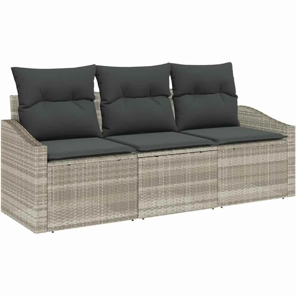vidaXL Tuinbankenset 3 st Lichtgrijs poly rattan