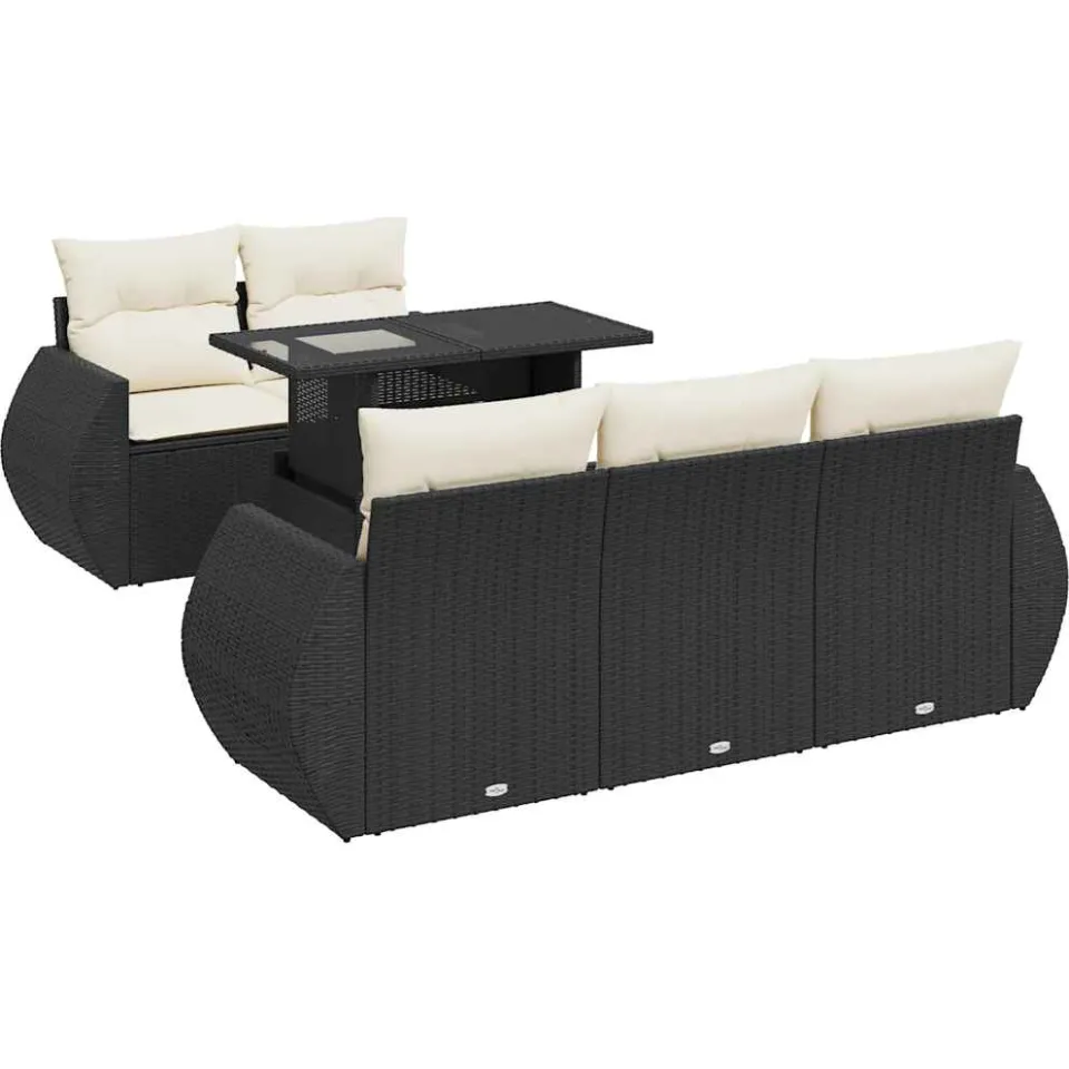 vidaXL 6-delige Loungeset met kussens poly rattan zwart, foto 3