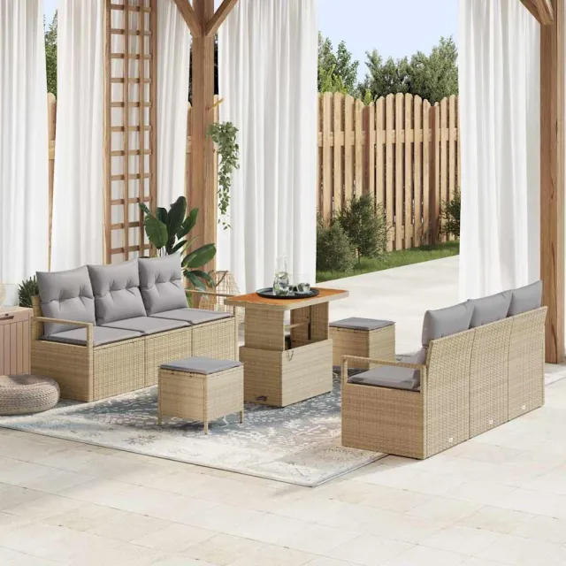 vidaXL Tuinbankenset 9 st Beige poly rattan, foto 2