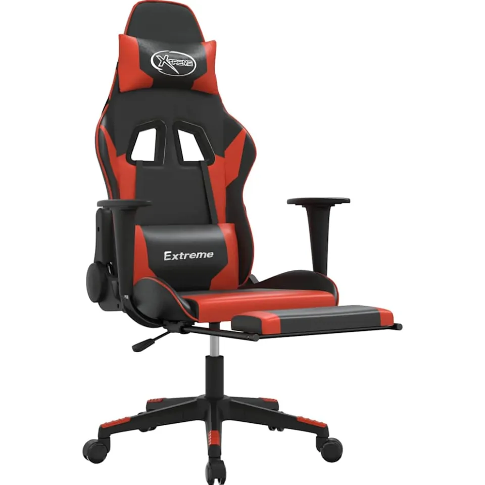vidaXL Massage gamestoel met voetensteun kunstleer zwart en rood