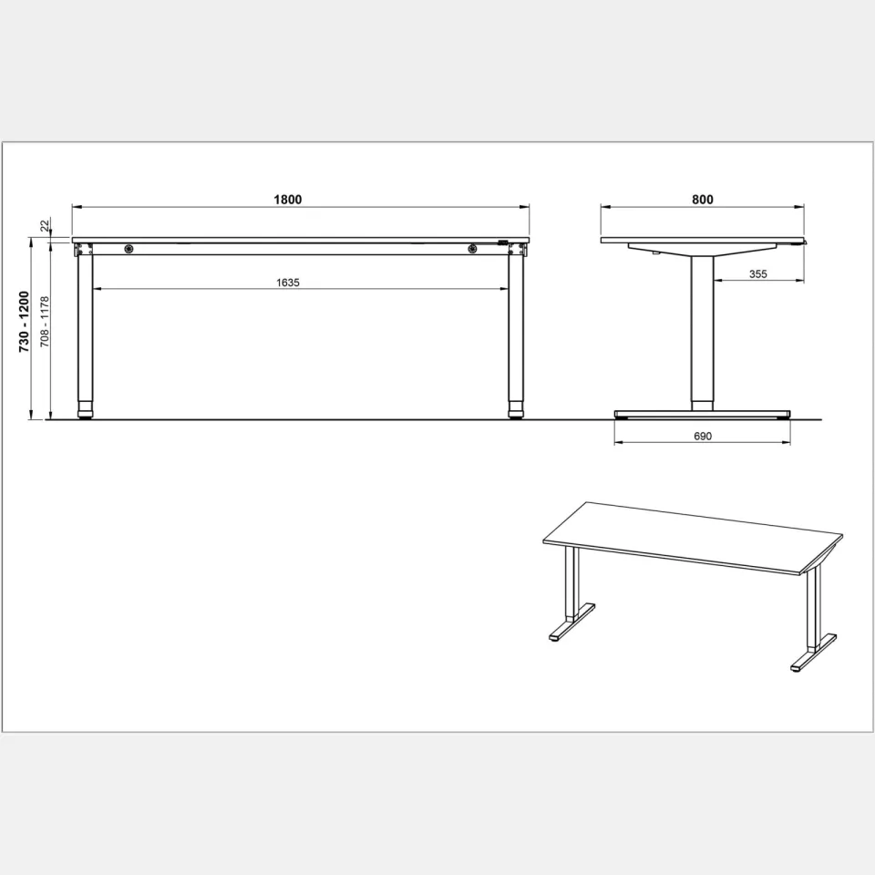 Elektrisch Bureau Ergonoma Lichtgrijs Zwart 180 CM, foto 6