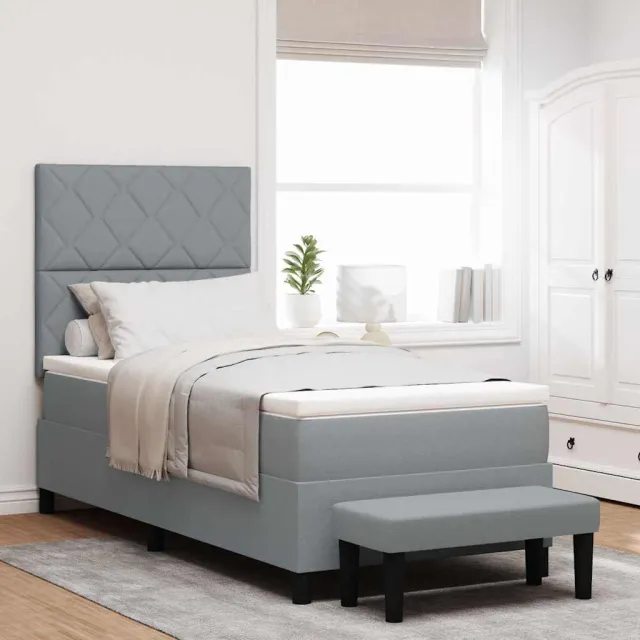 vidaXL Boxspringbed met hoofdeinde Lichtgrijs 90 x 200 cm Stof