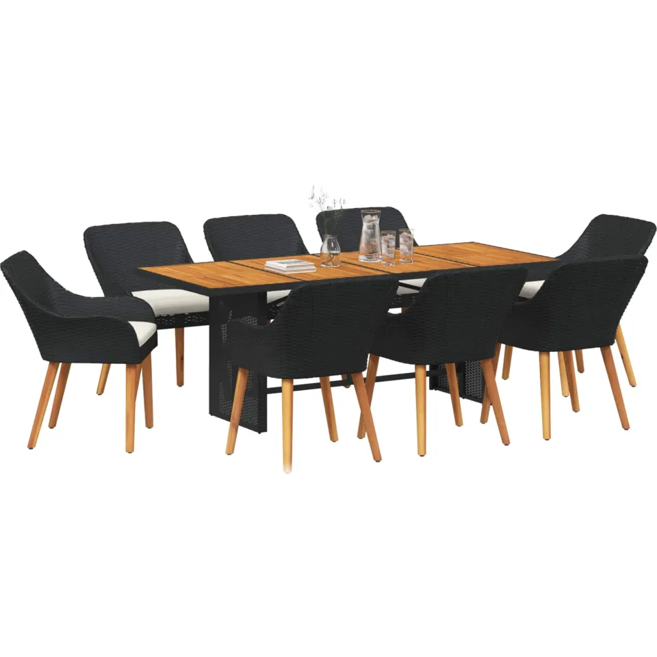 vidaXL Tuin eettafelset 9 st Zwart poly rattan, foto 2