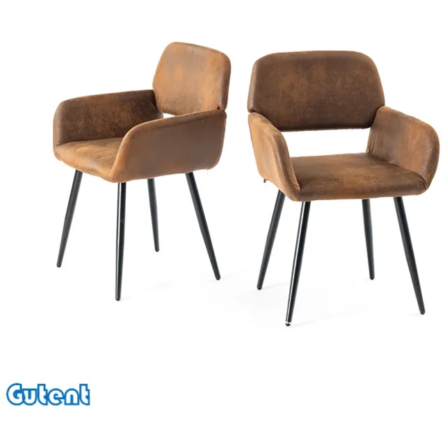 Gutent Eetkamerstoelen - Set van 2 - Industriële stijl - Bruine stof - Vintage zwarte poten