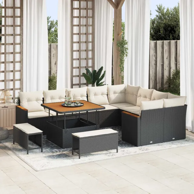 vidaXL Tuinbankenset 12 st Zwart poly rattan, foto 2