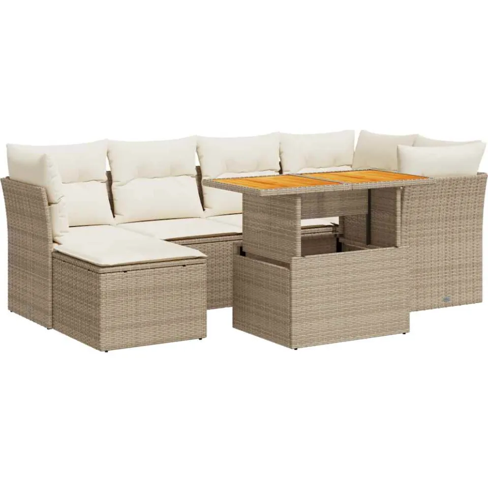 vidaXL 7-delige Loungeset met kussens poly rattan beige, foto 3