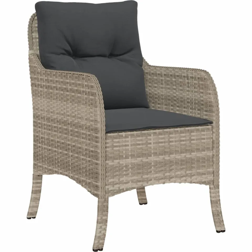 vidaXL 3-delige Tuinset met kussens poly rattan lichtgrijs