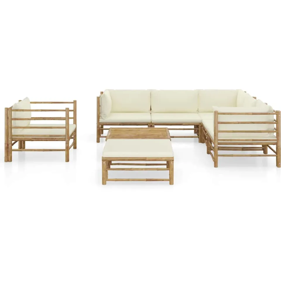 vidaXL 8-delige Loungeset met crèmewitte kussens bamboe, foto 2