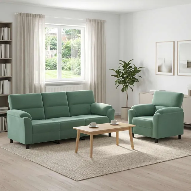 vidaXL Bankstel 2 st 4-zits Zeegroen 214 x 85 x 93 cm fluweel