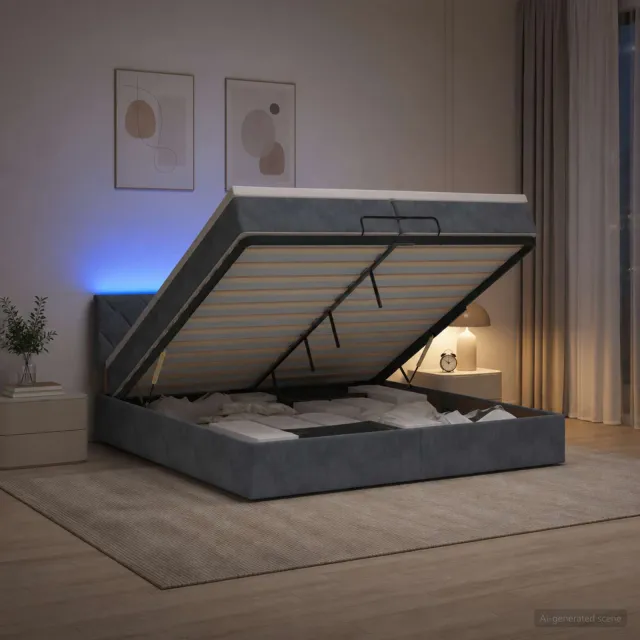 vidaXL Ottoman Bed met Matrassen en LED Donkergrijs 200 x 200 cm