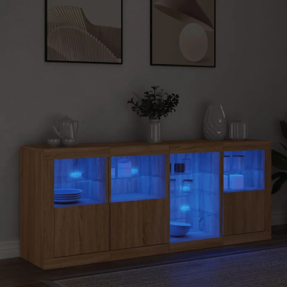 vidaXL Dressoir met LED-verlichting 164x37x67 cm sonoma eikenkleurig, foto 4
