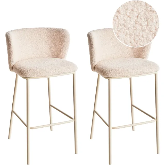 Beliani MINA II - Barkruk set van 2 - Lichtbeige - Bouclé