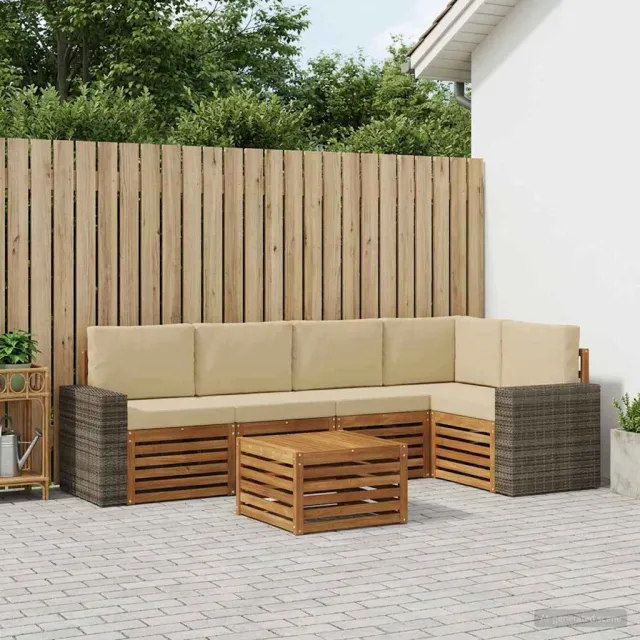 vidaXL Buiten bankenset 6 st 5-zits Natuurlijk en Beige