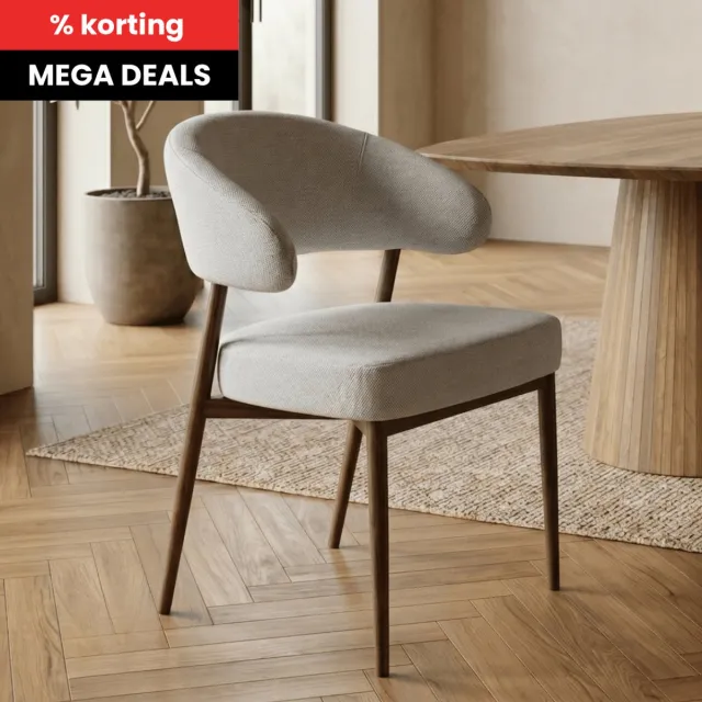 Mahom Eetkamerstoel Japandi Nobu Beige met walnoot onderstel Mahom Bruin
