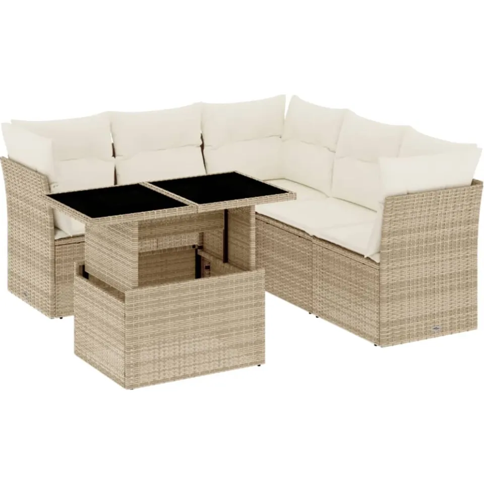 vidaXL 6-delige Loungeset met kussens poly rattan beige, foto 3