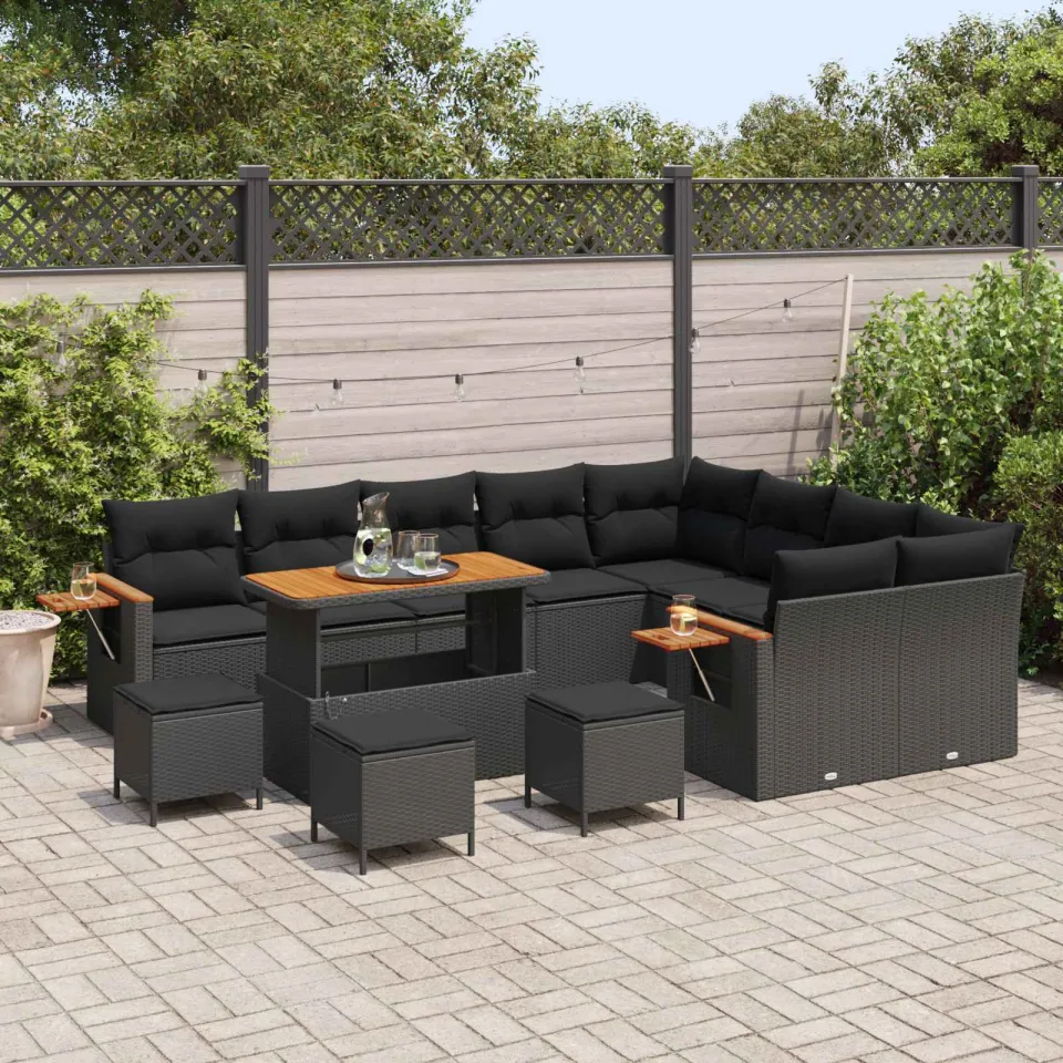 vidaXL Tuinbankenset 13 st Zwart poly rattan, foto 3