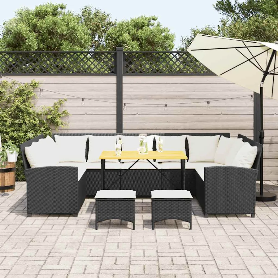 vidaXL 4-delige Loungeset met kussens poly rattan zwart, foto 2