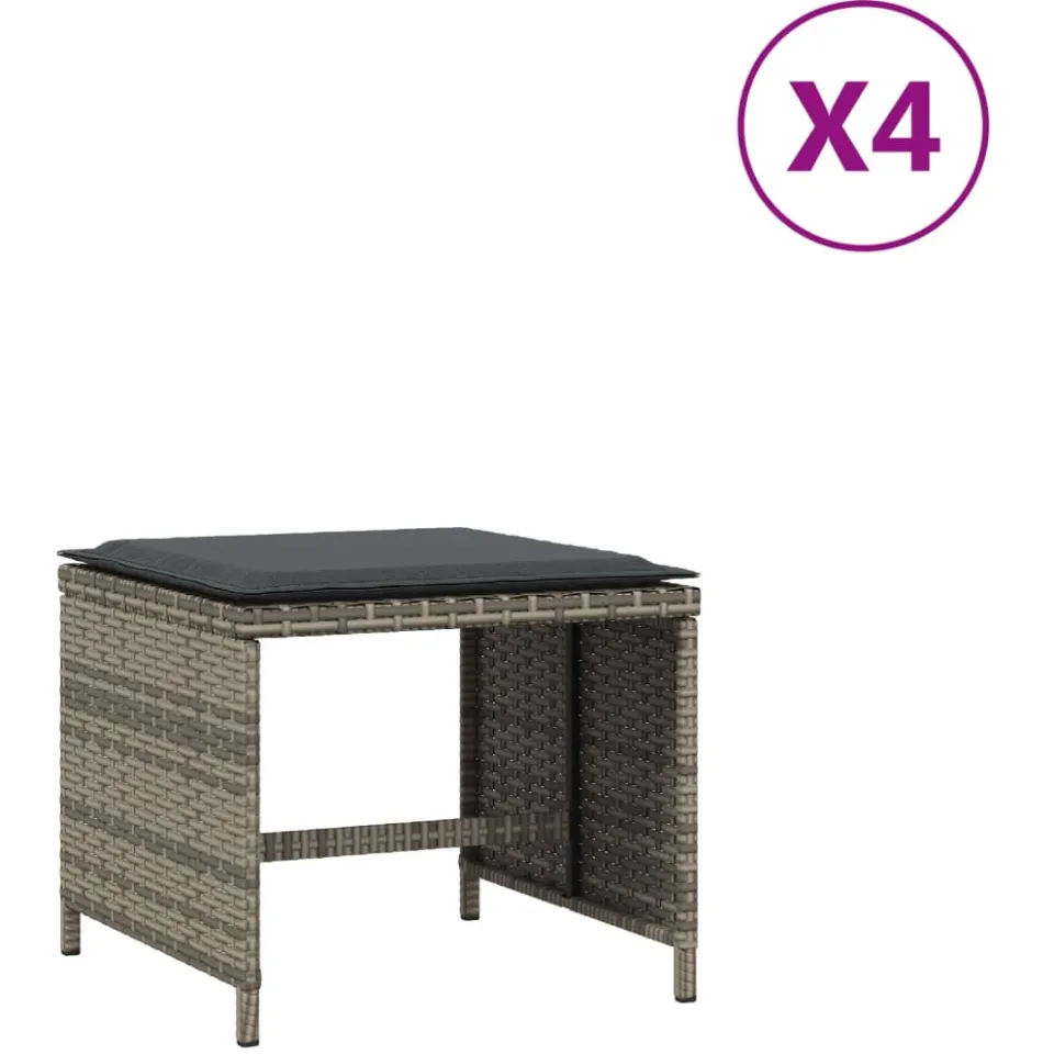 vidaXL Tuinkrukken 4 st met kussens 40x40x35 cm poly rattan grijs, foto 4