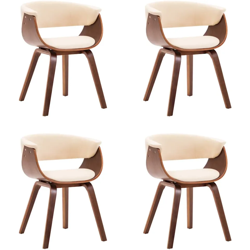 vidaXL Eetkamerstoelen 4 st gebogen hout en kunstleer crèmekleurig, foto 3