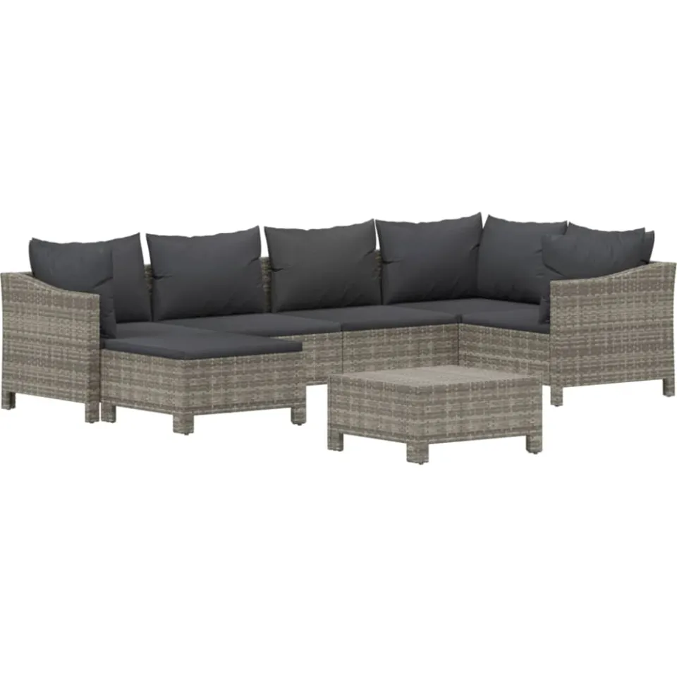 vidaXL 7-delige Loungeset met kussens poly rattan grijs