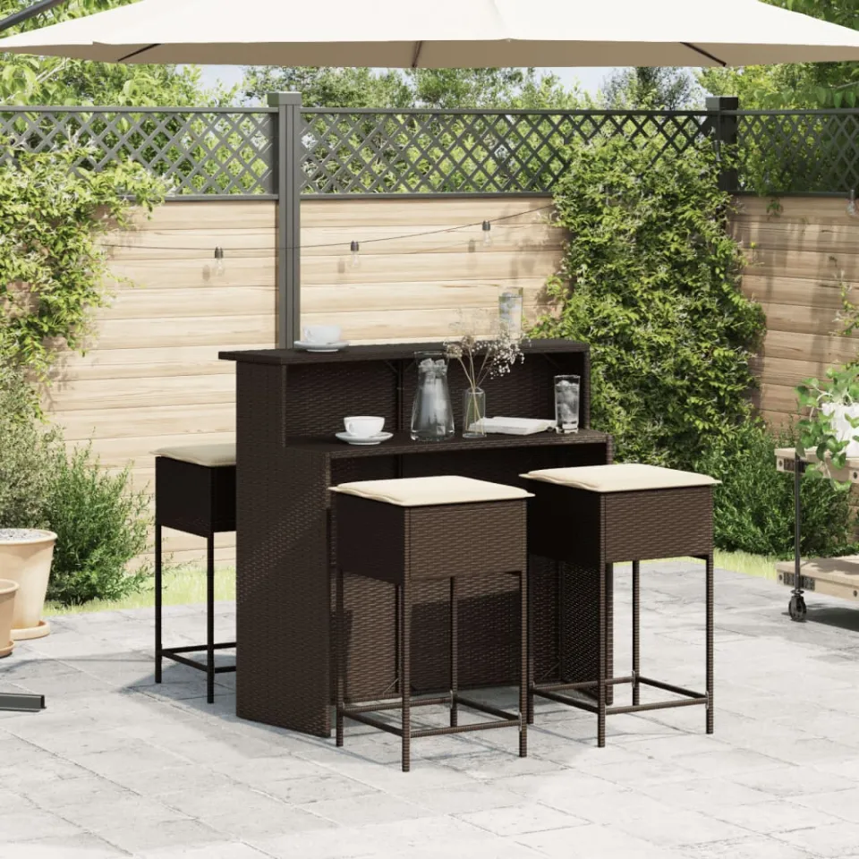 vidaXL 5-delige Tuinbarset met kussens poly rattan bruin, foto 2