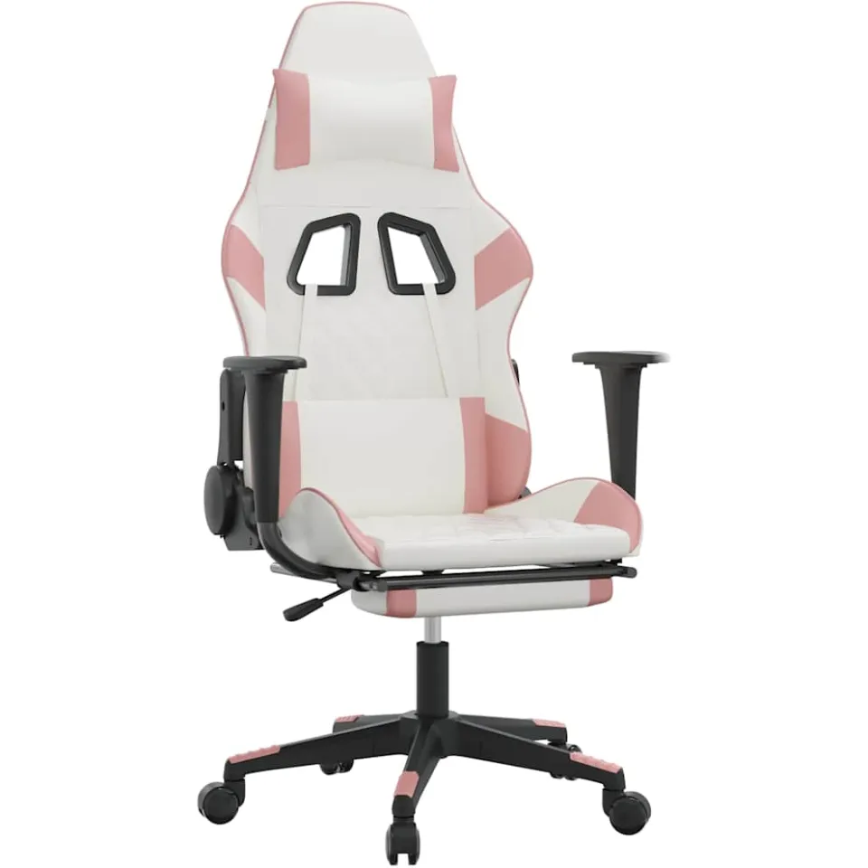 vidaXL Massage gamestoel met voetensteun kunstleer wit en roze, foto 3