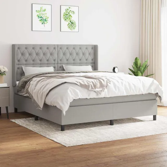 vidaXL Boxspring met matras stof lichtgrijs 160x200 cm grijs