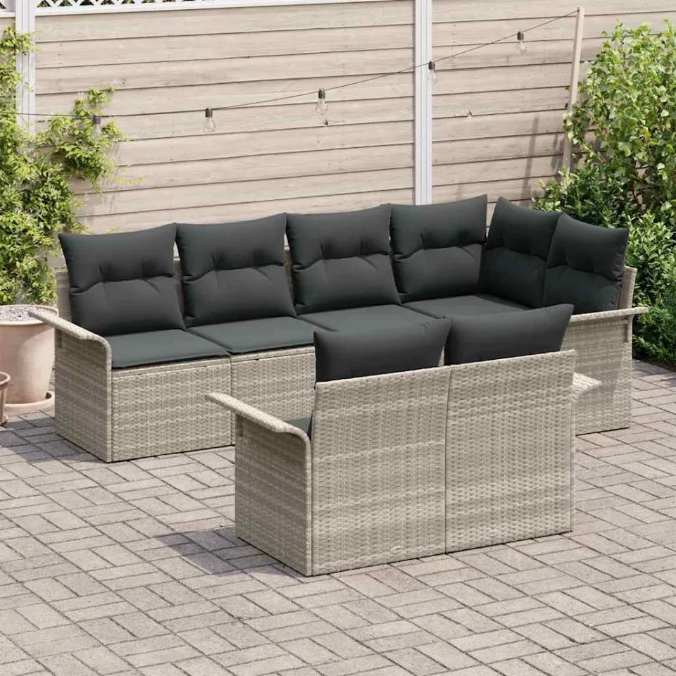 vidaXL Tuin Sofa Set 7 st Lichtgrijs poly rattan, foto 3