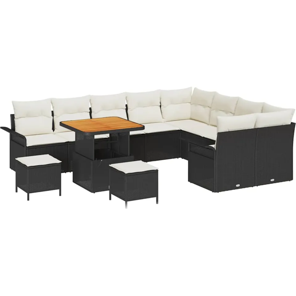 vidaXL Tuinbankenset 12 st Zwart poly rattan, foto 3
