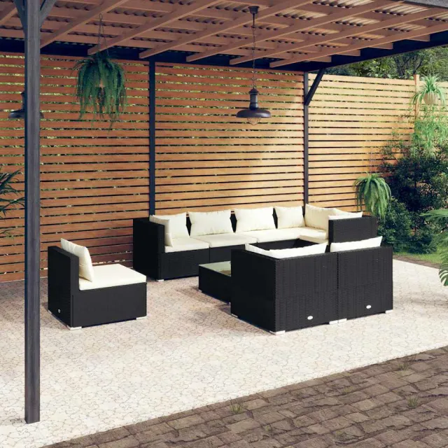 vidaXL 9-delige Loungeset met kussens poly rattan zwart, foto 2