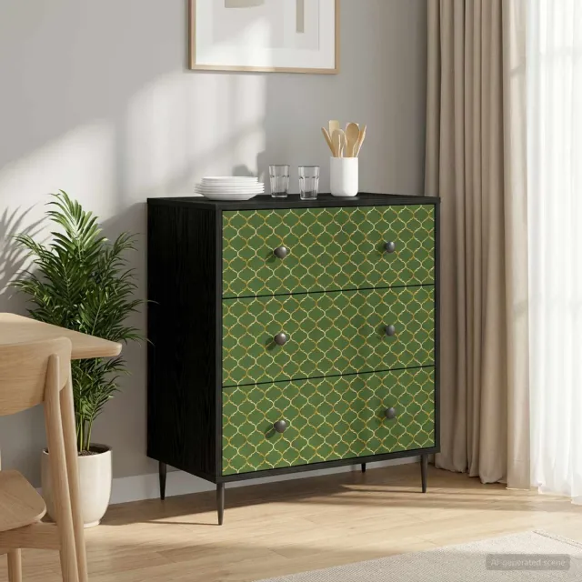 vidaXL Ladekast GELEEN Groen geometrisch patroon 66 x 36,5 x 76 cm Zwart