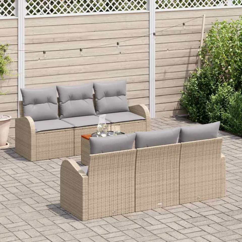 vidaXL Tuinbankenset 7 st Beige poly rattan, foto 3