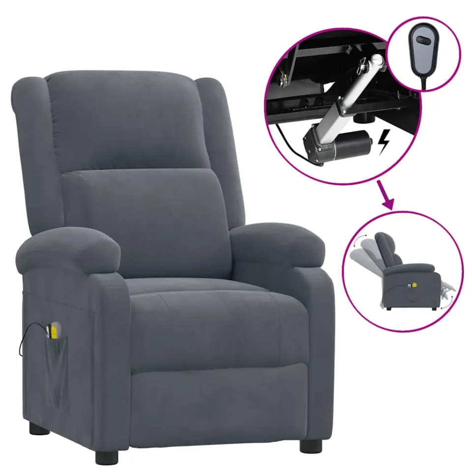 vidaXL Massagestoel elektrisch fluweel donkergrijs grijs, foto 3