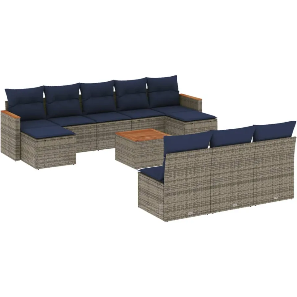 vidaXL 11-delige tuinbankset met kussens, grijs polyrotan, foto 3