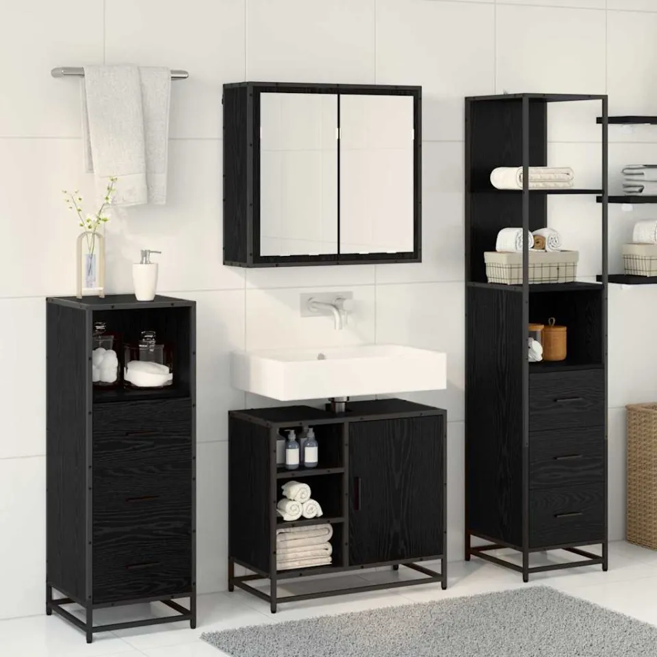 vidaXL Badkamermeubelset 3 st Zwart Eiken 65 x 33 x 60 cm Bewerkt hout, foto 4