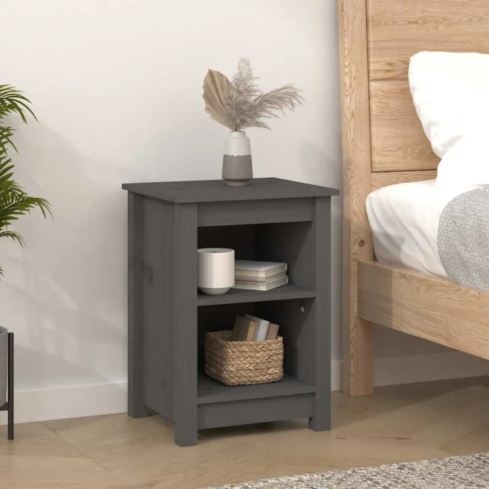 vidaXL Nachtkastjes 2 st 40x35x55 cm massief grenenhout grijs, foto 4