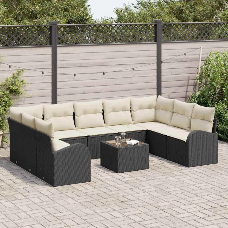 vidaXL Tuinbankenset 10 st Zwart en Wit poly rattan, foto 3
