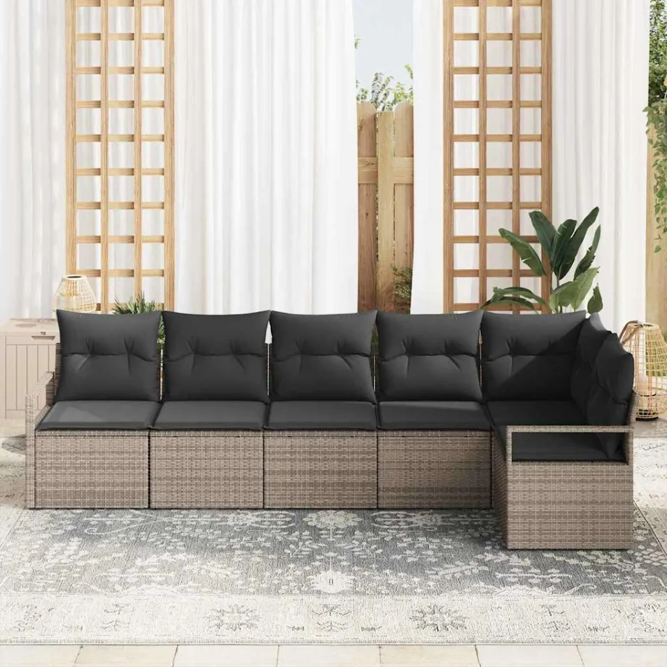 vidaXL Tuinbankenset 6 st Grijs poly rattan, foto 3