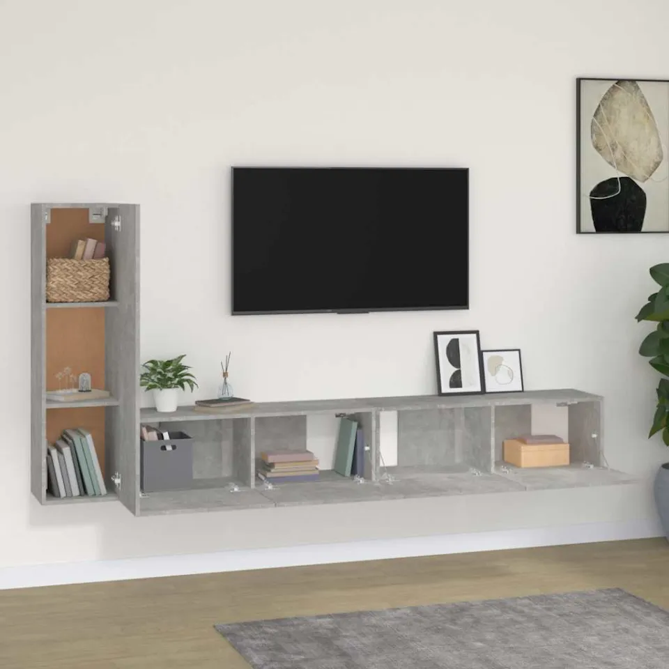 vidaXL 3-delige Tv-meubelset bewerkt hout betongrijs grijs, foto 4