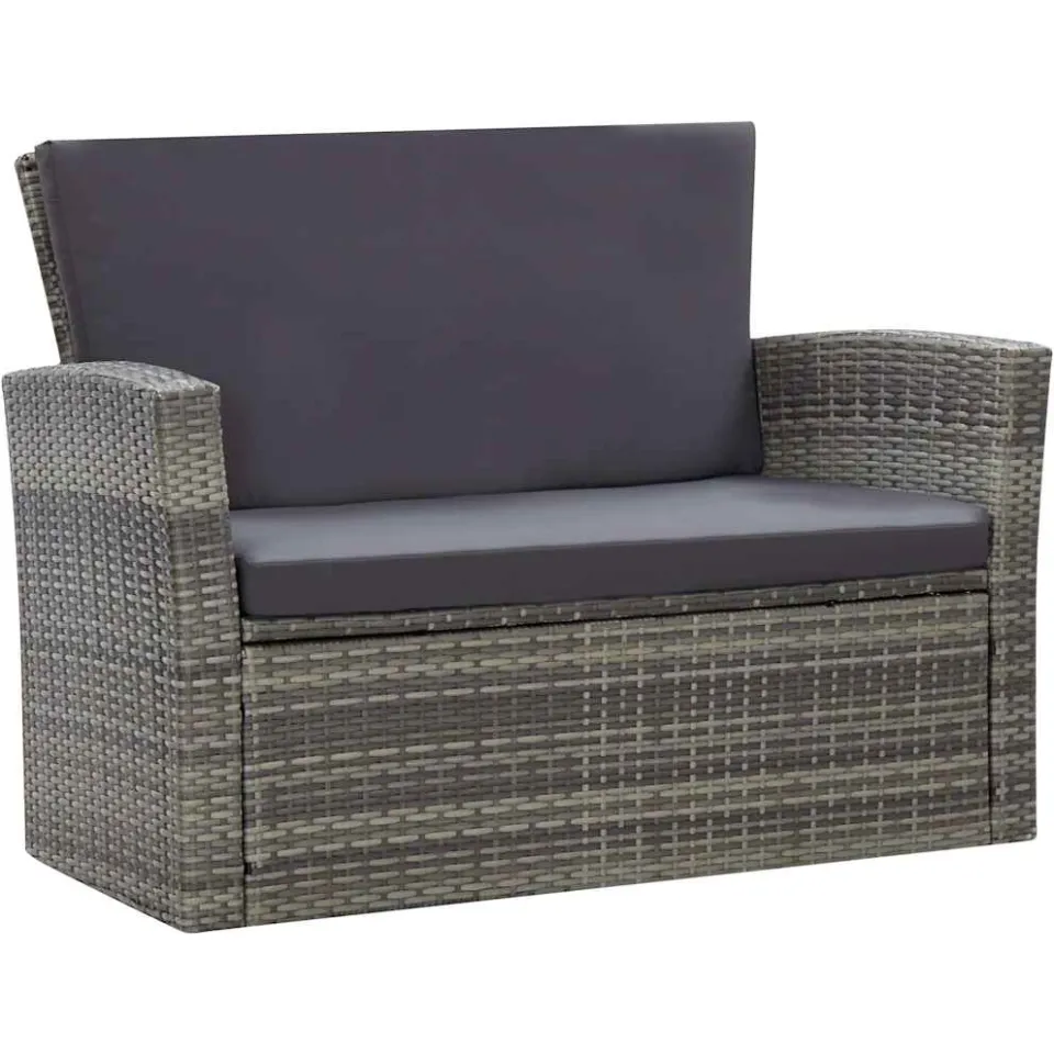 vidaXL 4-delige Loungeset met kussens poly rattan grijs, foto 4
